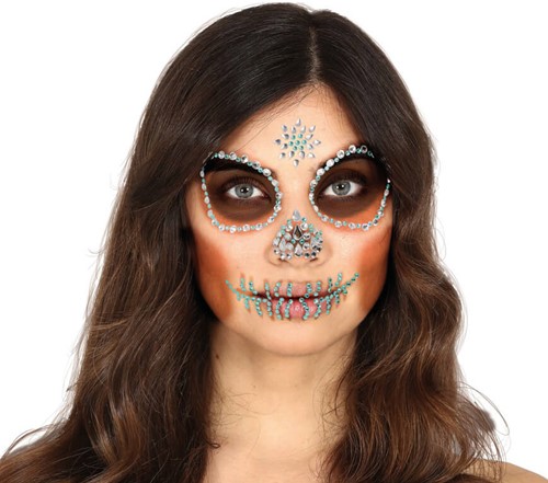 Skull Catrina Face Jewels Turquoise-Zilver